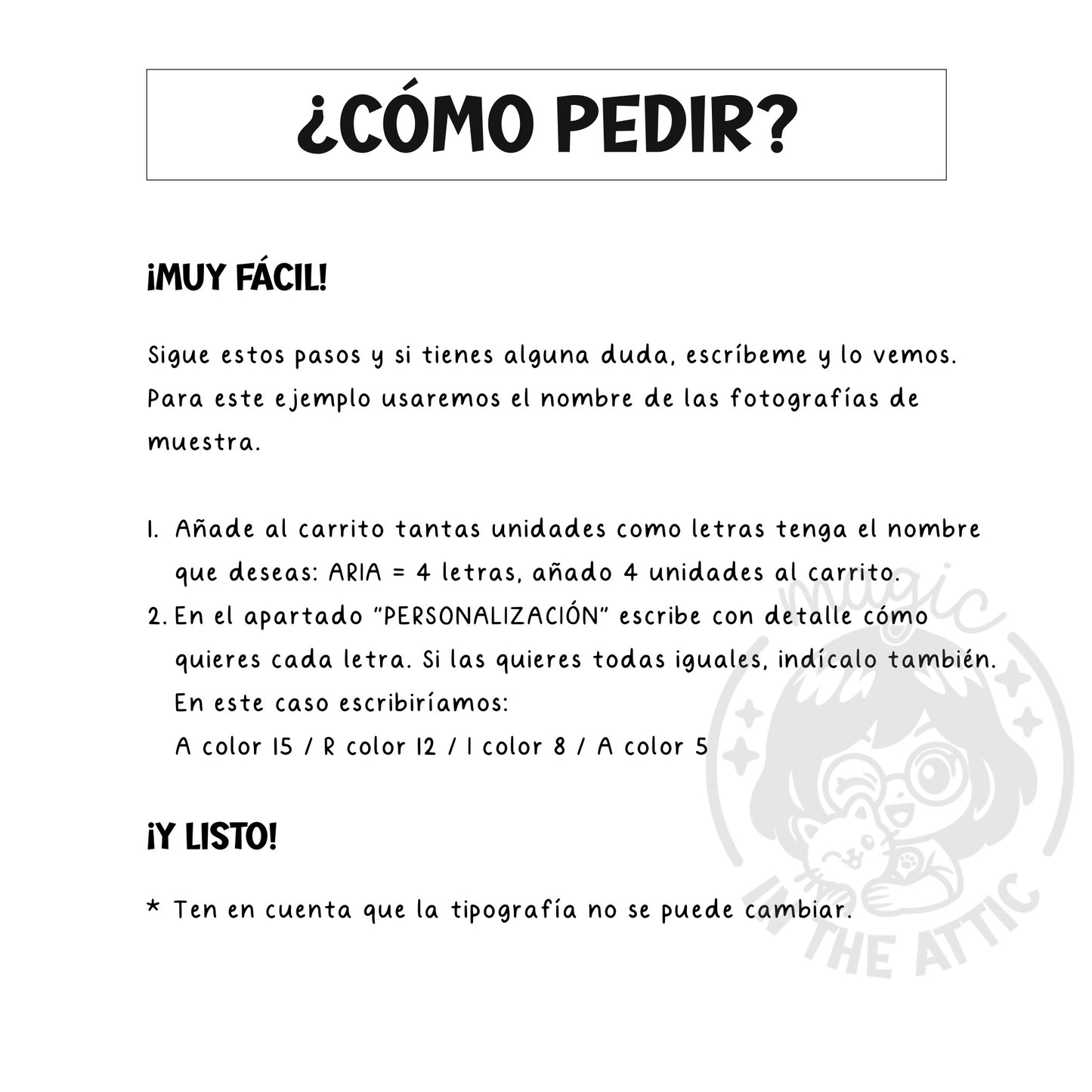 Instrucciones para pedir letras decorativas de madera personalizadas Magic in the Attic