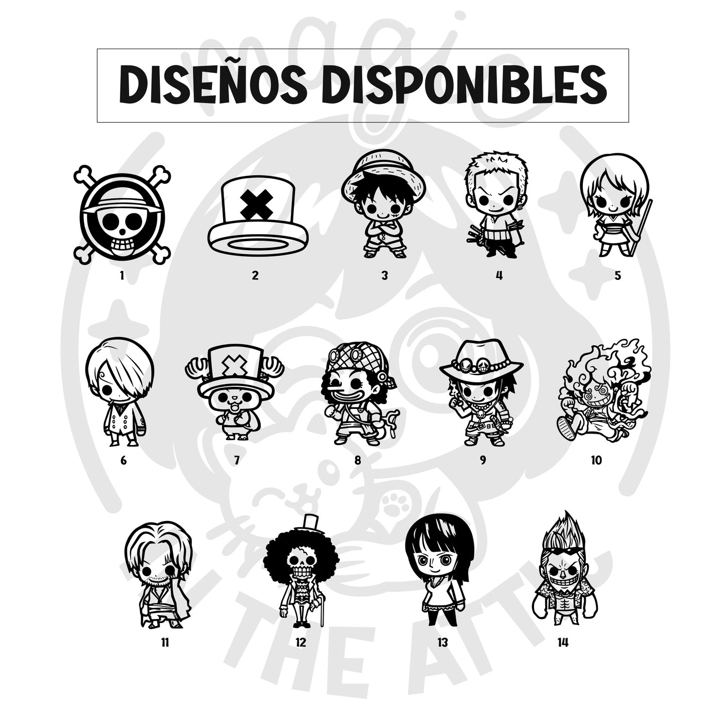 diseños disponibles para llaveros de madera one piece