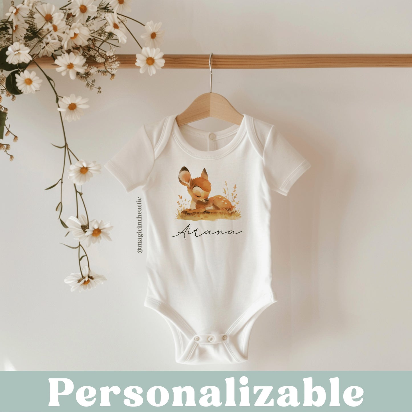 Body para bebé inspirado en bambi de disney. Personalizable con el nombre del bebé.