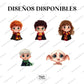 Diseños disponibles para el body de bebé inspirado en harry potter. Diseños disponibles: Harry potter, ron weasley, hermione granger, draco malfoy y dobby