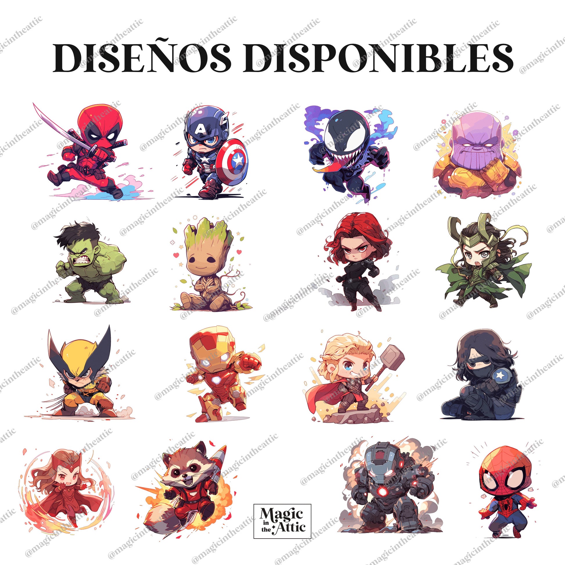 Diseños disponibles para el body de bebé inspirado en marvel. Diseños disponibles: deadpool, capitan america, venom, thanos, hulk, groot, black widow, loki, wolverine, iron man, thor, winter soldier, scarlet witch, rocket, war machine y spiderman