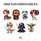 Diseños disponibles para el body de bebé inspirado en star wars. Diseños disponibles: anakin skywalker, chewbacca, stormtrooper, princesa leia, luke skywalker, darth cader y yoda