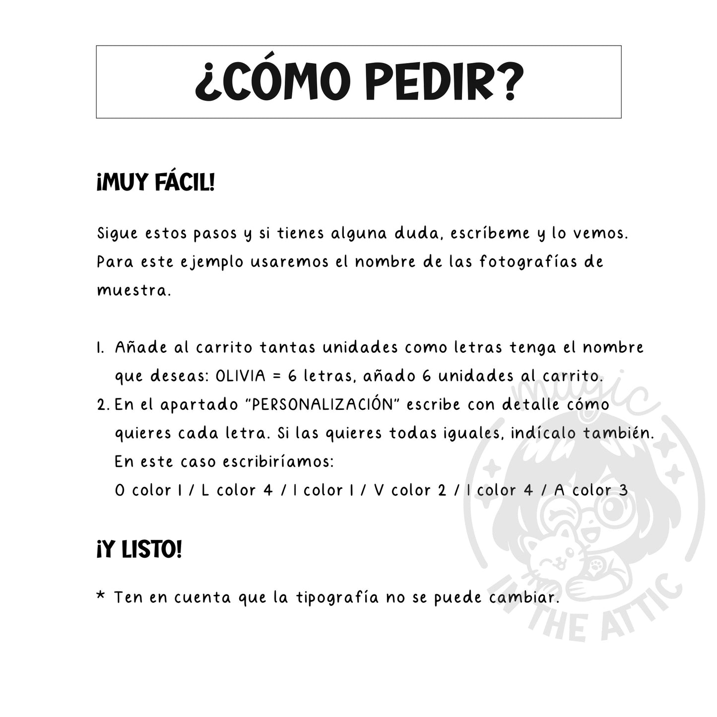 Instrucciones para pedir letras decorativas de madera personalizadas Magic in the Attic