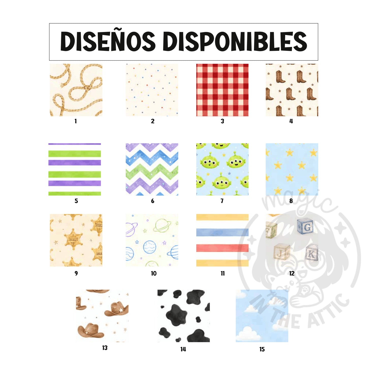 Diseños disponibles para letras decorativas de madera personalizadas temática Toy Story