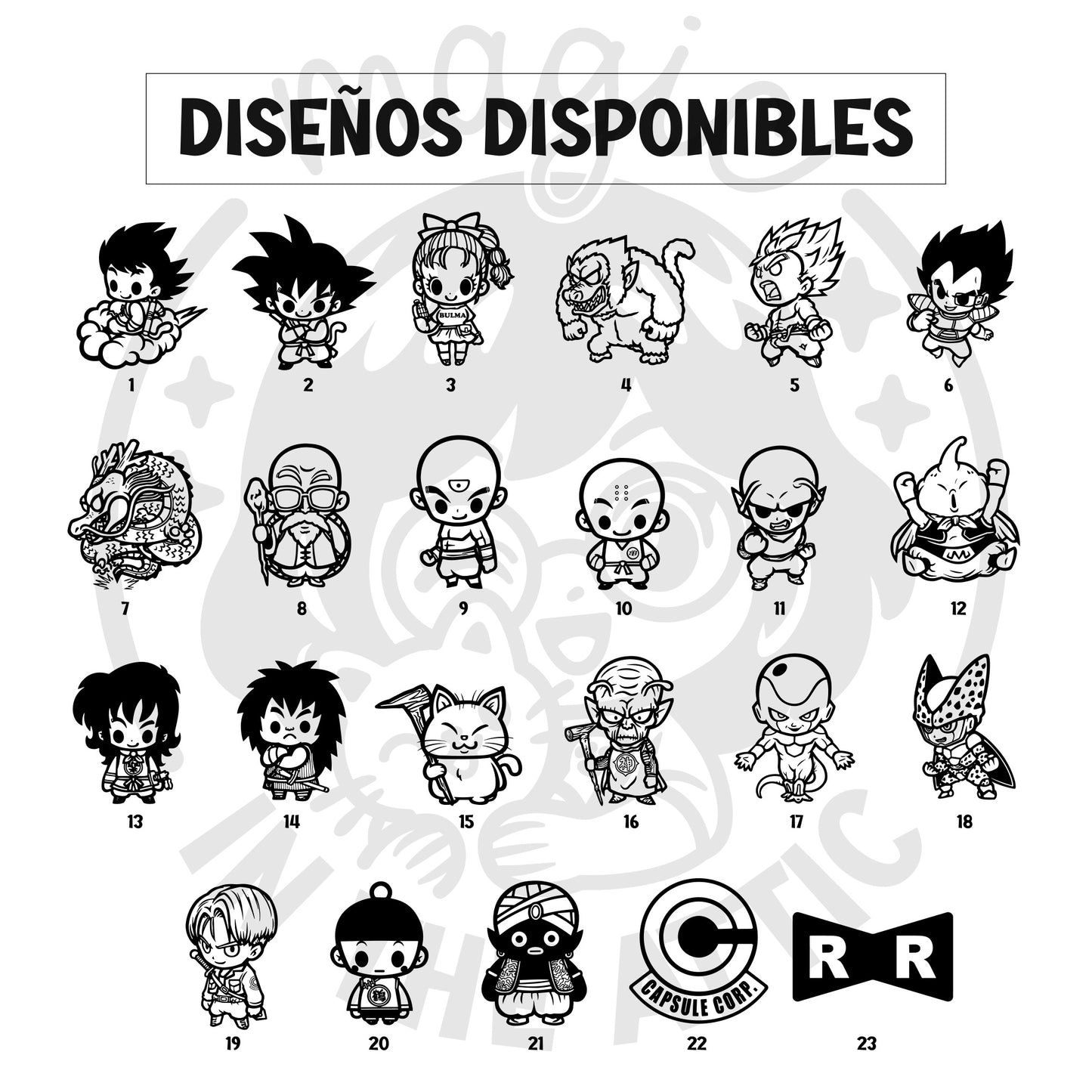 diseños disponibles de Llaveros de madera grabados de Dragon Ball