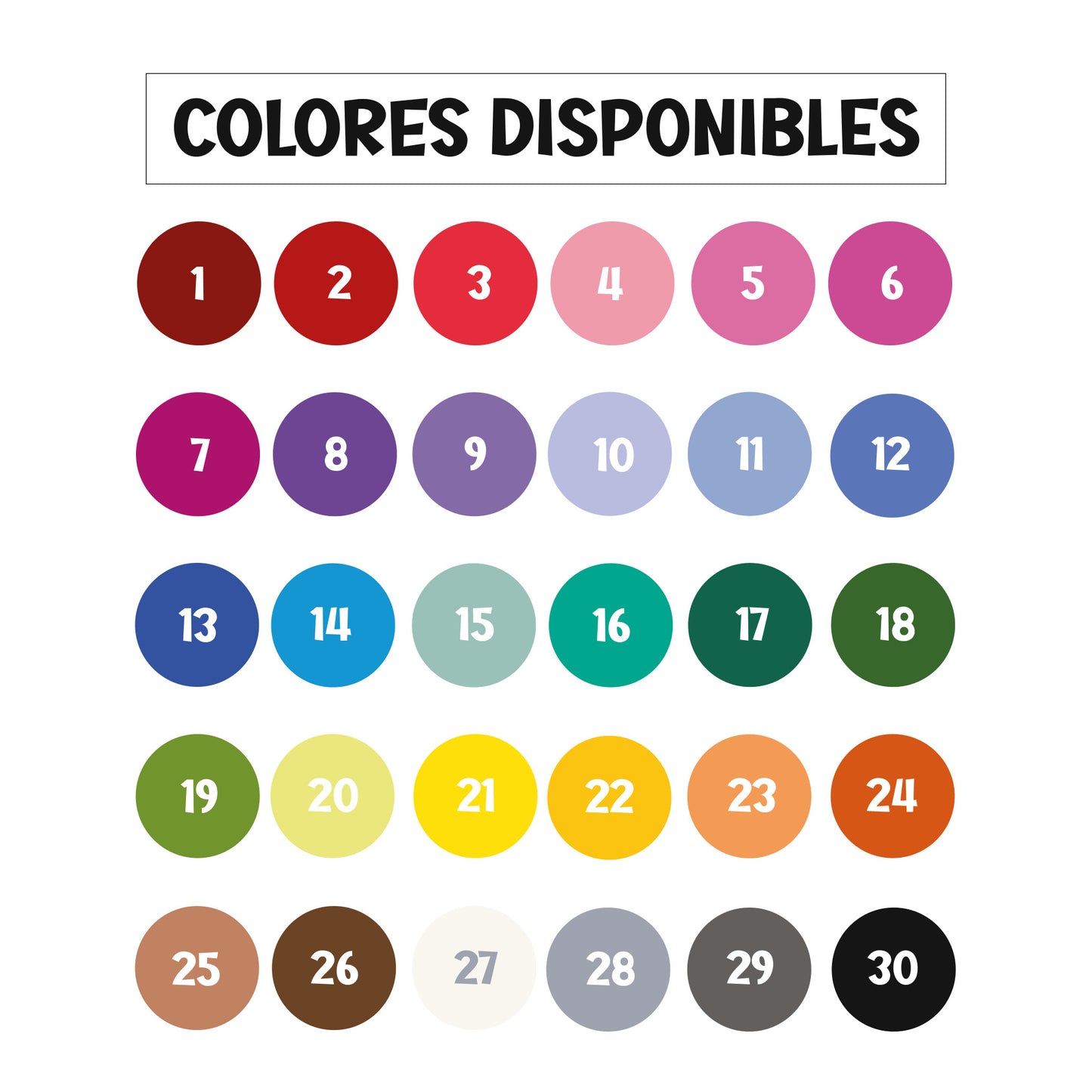 Carta de colores disponibles para el llavero de madera flor personalizado