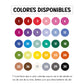 Carta de los 30 colores disponibles para el nombre de la placa de madera, numerados del 1 al 30