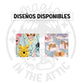 Los dos estampados disponibles para la placa de Winnie the Pooh: los personajes como globos sobre fondo verde agua, y los personajes durmiendo entre nubes sobre fondo azul