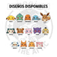 Los Pokémon disponibles para la placa con nombre: Pikachu, Bulbasaur, Charmander, Squirtle, Eevee, Snorlax, Teddiursa, Mew, Gengar, Psyduck, Oshawott, Charizard, Dragonite y Slowpoke